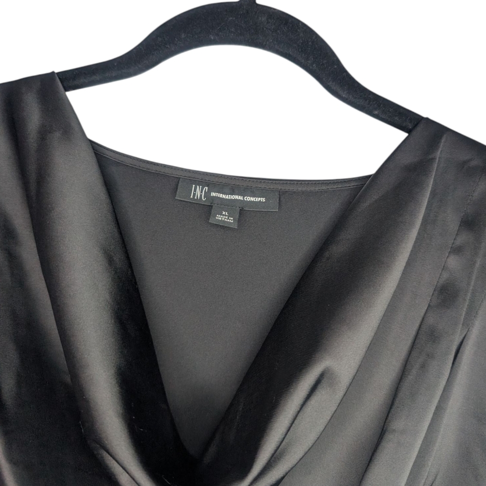 NWT INC Crewneck Draped Black Sleeveless Top, Size XL - Picture 3 of 5
